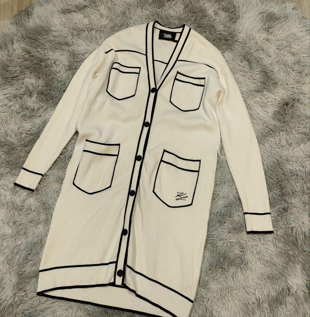 良品　Karl Lagerfeld　ロングカーディガン　S ベルト付 ポケット付