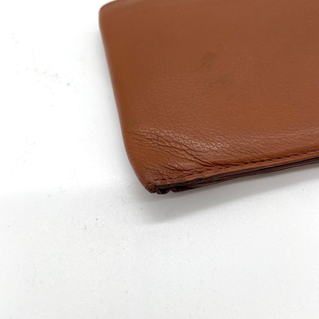 【美品】デルヴォー　二つ折り財布　Dロゴ　ゴールド金具　レザー　ブラウン