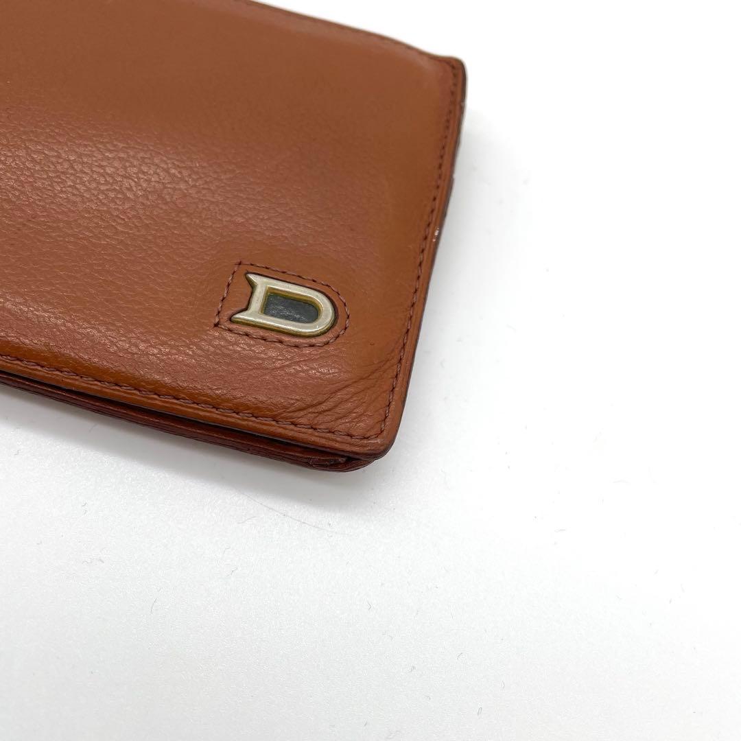 【美品】デルヴォー　二つ折り財布　Dロゴ　ゴールド金具　レザー　ブラウン