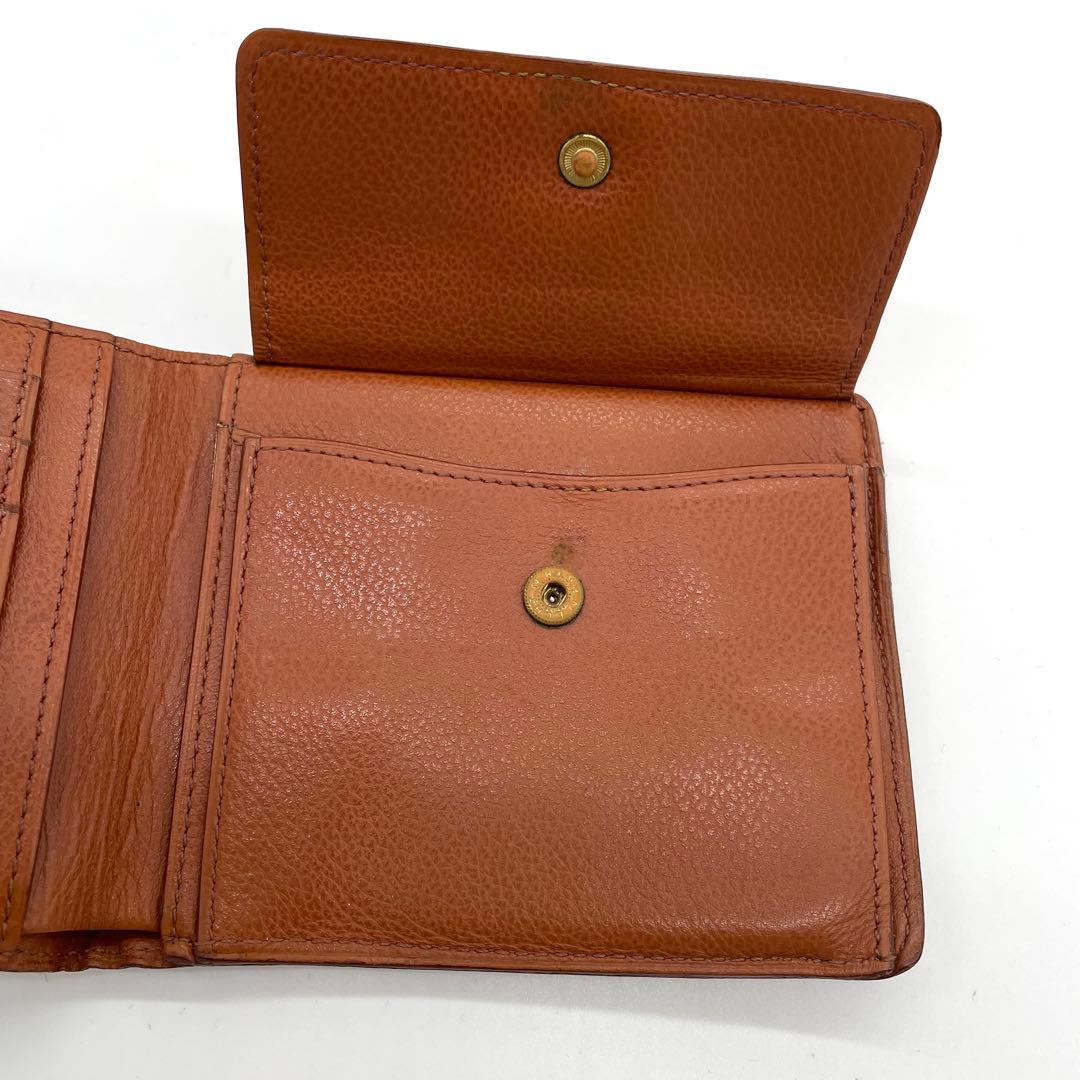 【美品】デルヴォー　二つ折り財布　Dロゴ　ゴールド金具　レザー　ブラウン