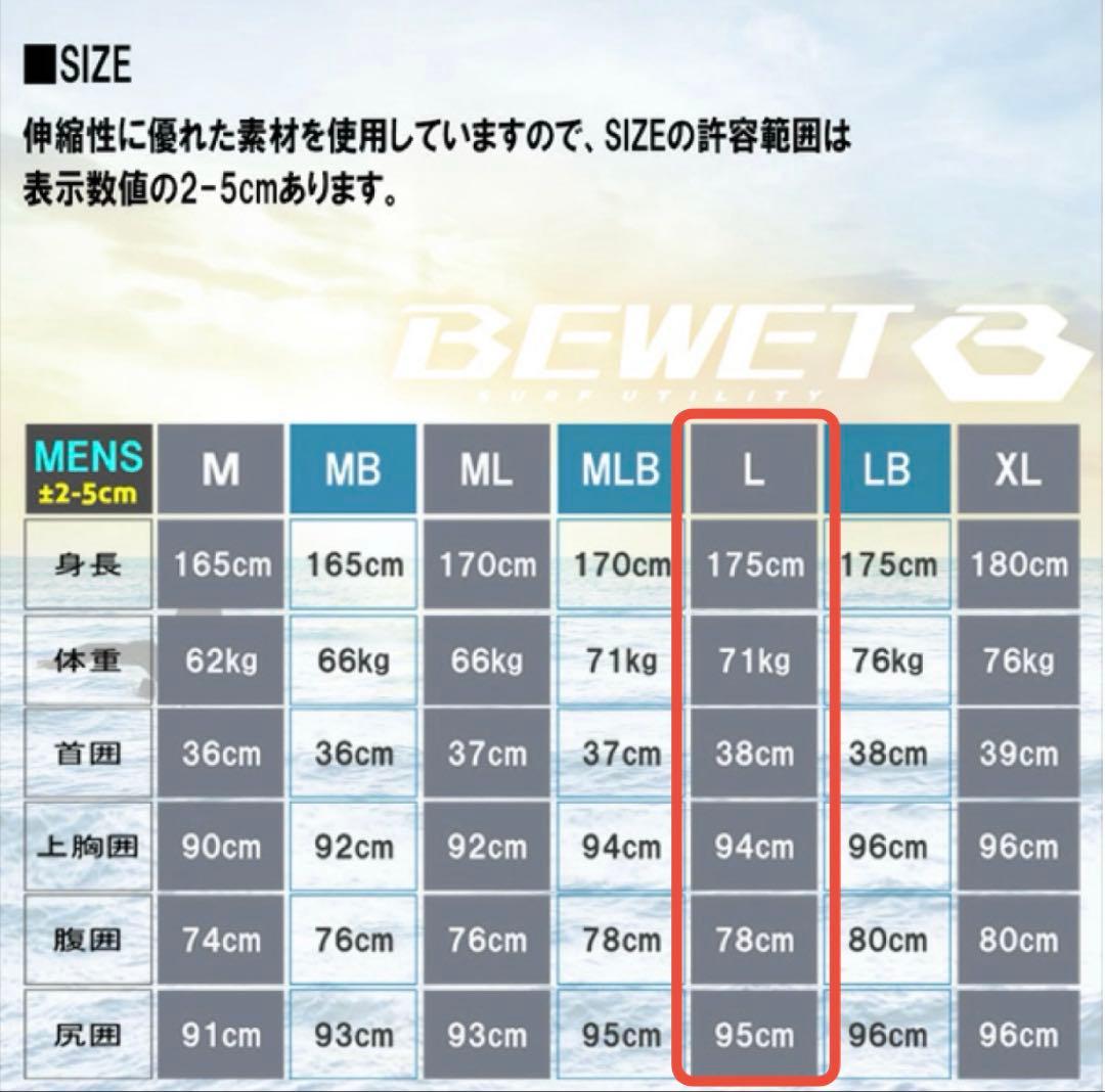 ほぼ未使用！　BEWET　セミドライ　チェストジップ　5/3㎜　Lサイズ