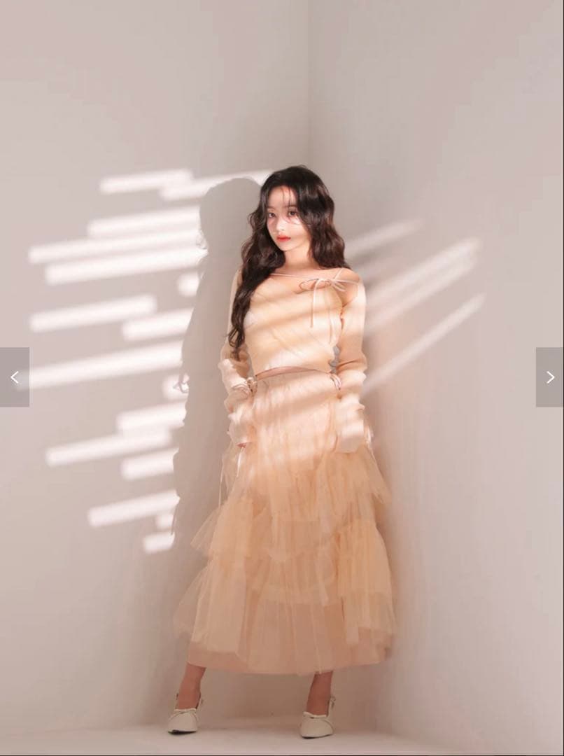 スカート M me eme Side ribbon tulle long skirt