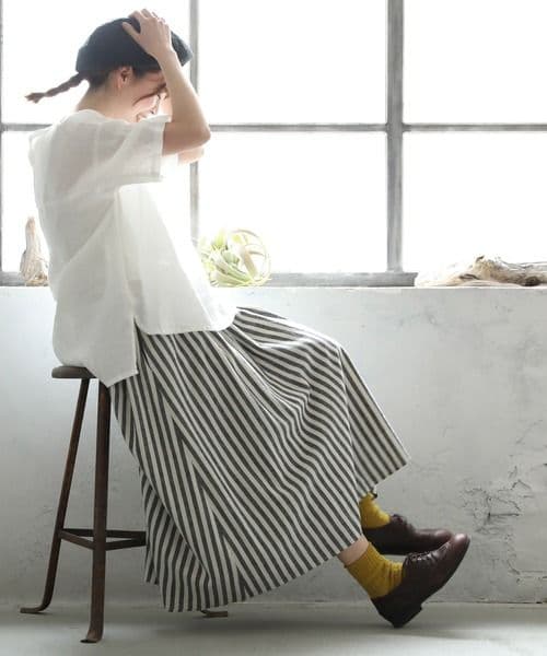 soulberry 無地より、きやすいストライプのスカート麻綿リネンコットン新品