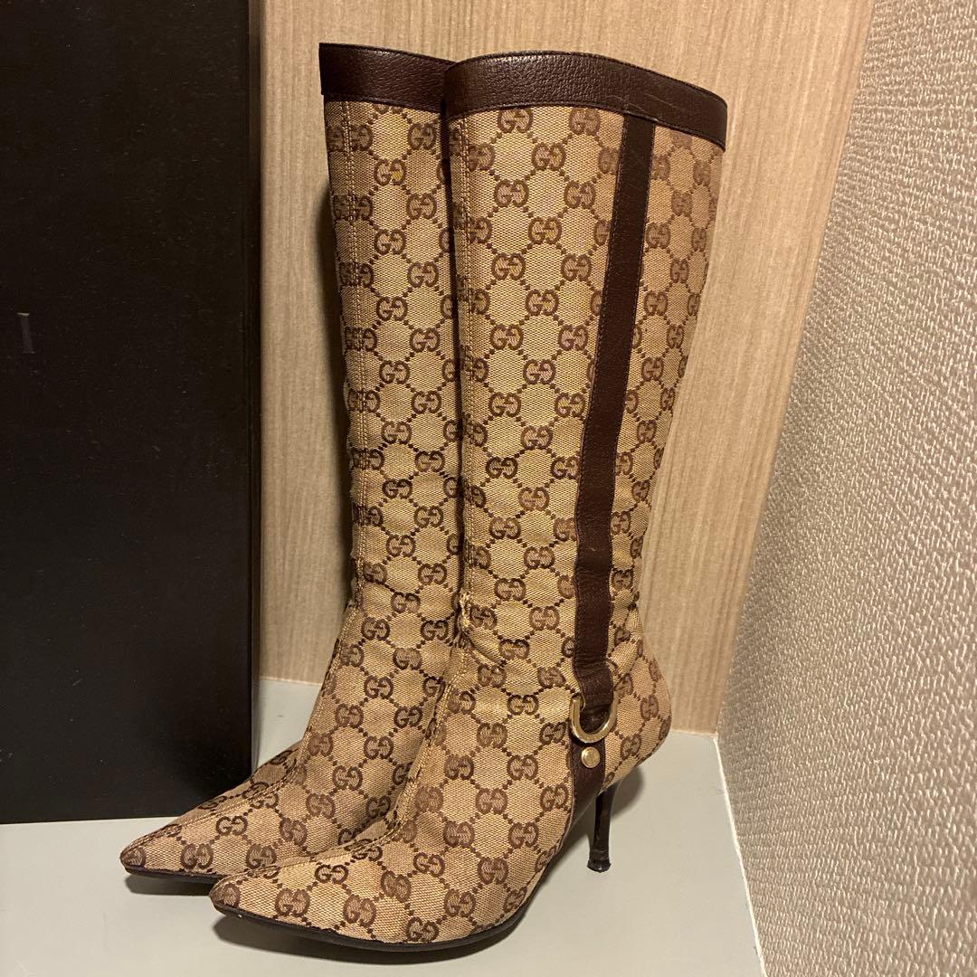 GUCCI GGパターン ロングブーツ ベージュ/ブラウン