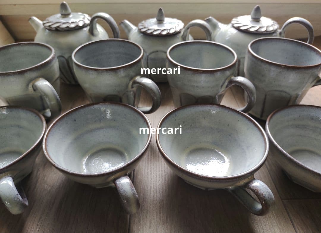 【じゅんさま専用】薄灰茶ポット③　クリームカップ2つ　薄灰茶マグカップ