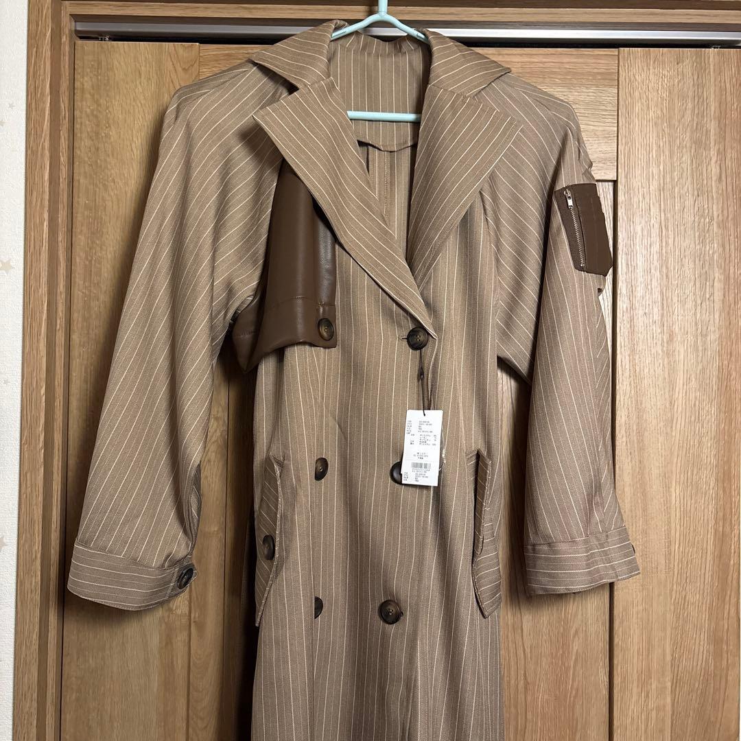新品♡ A.I.C ヘリンボーンストライプレザーコンビトレンチコート