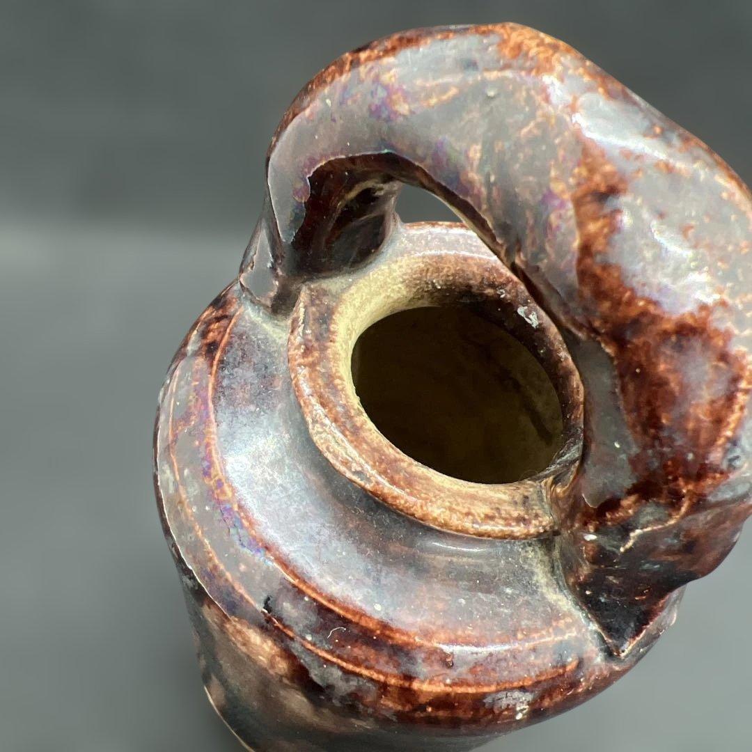 陶磁器　蟹の一輪挿し　在銘　窯変　時代品
