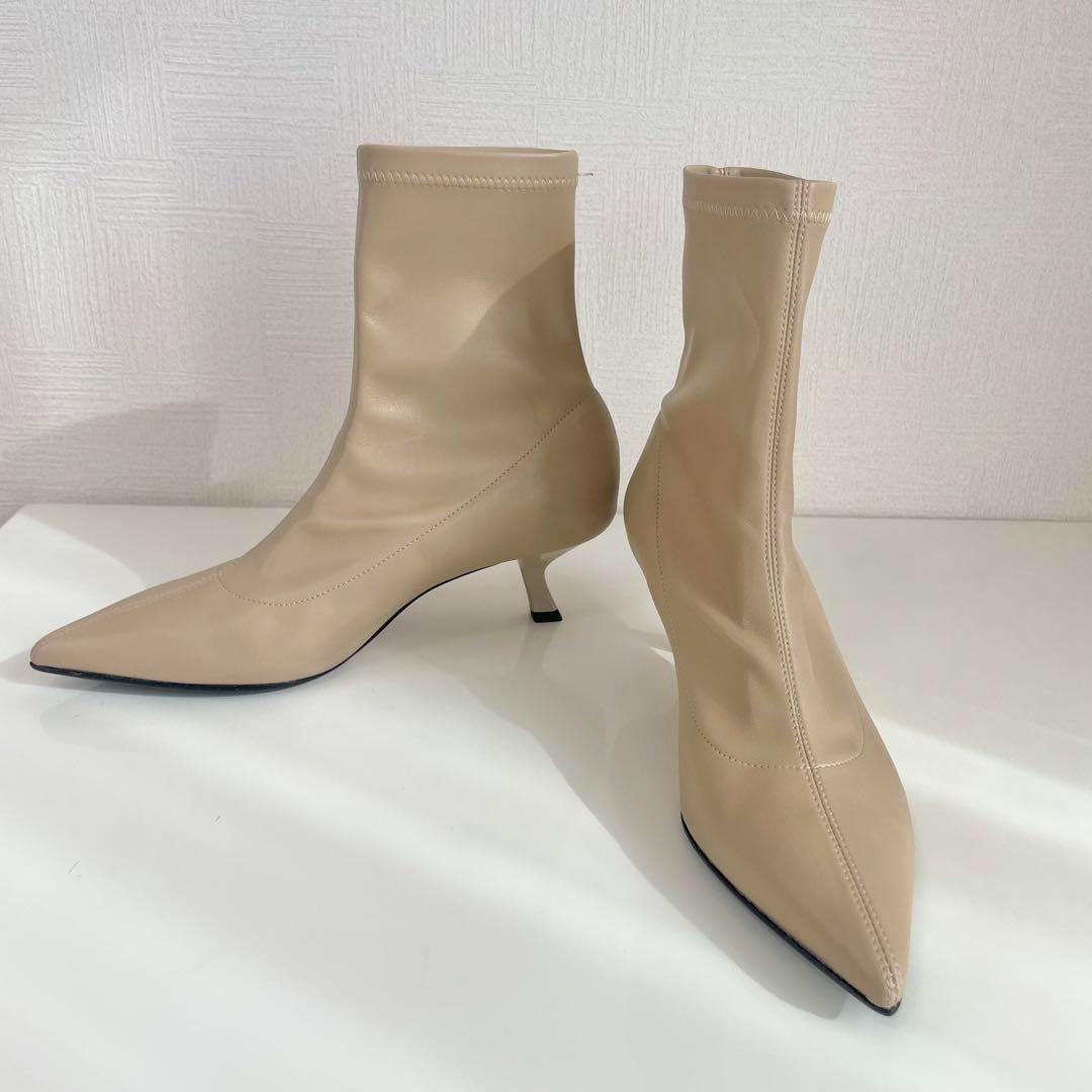 【新品未使用】FABIO RUSCONI ストレッチ ブーツ レザー ベージュ