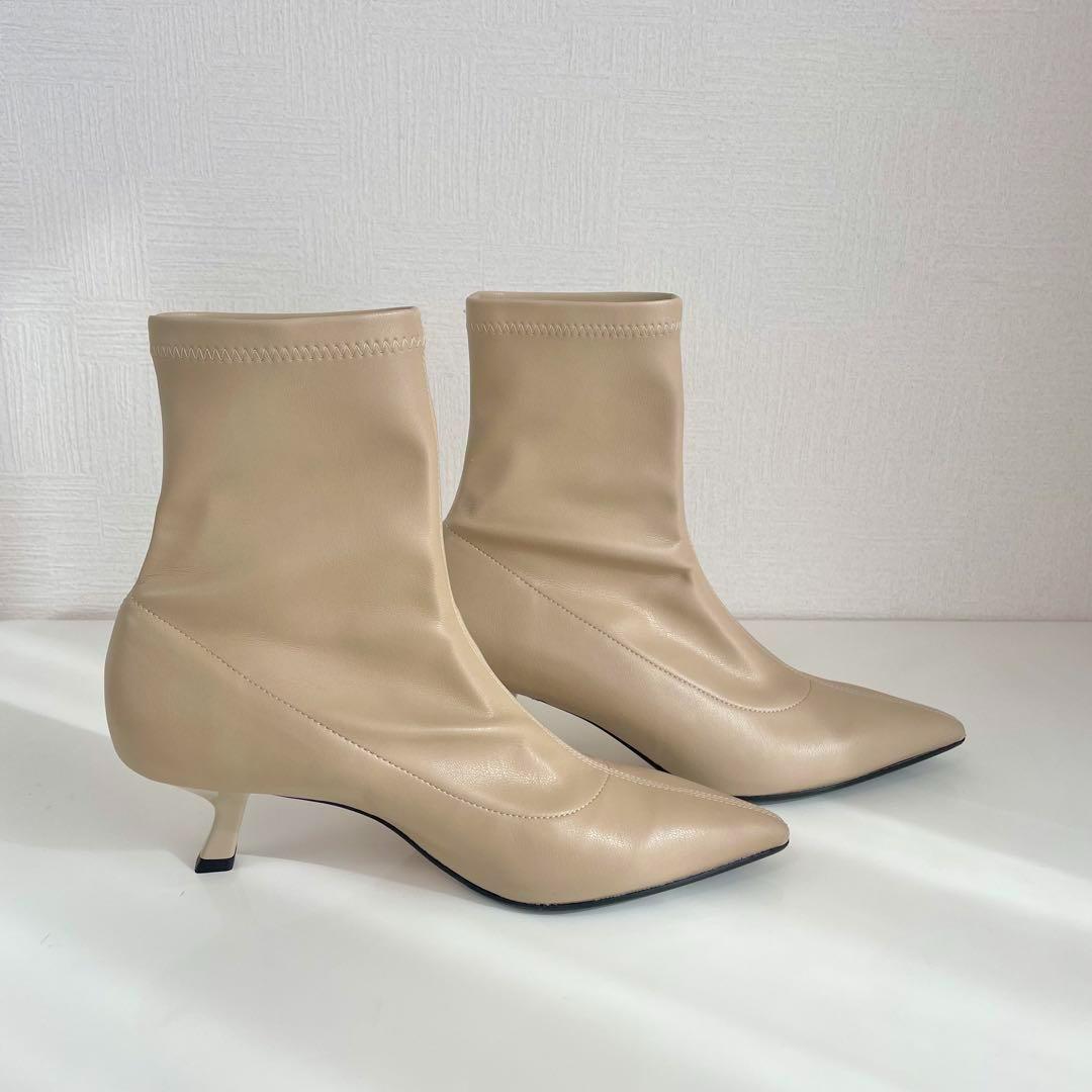 【新品未使用】FABIO RUSCONI ストレッチ ブーツ レザー ベージュ