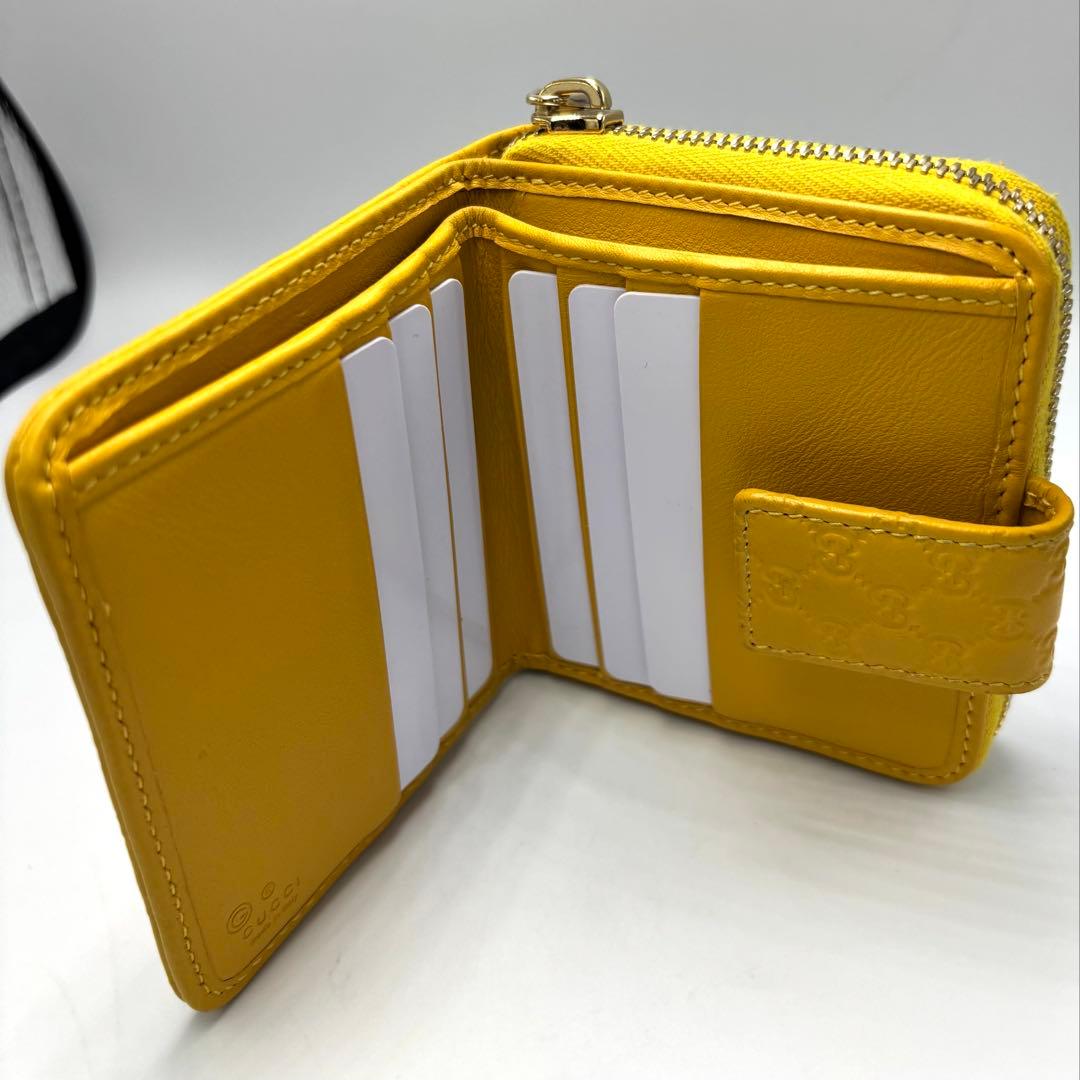【美品】GUCCI グッチ 二つ折り財布 シグネチャー イエローレザーレディース