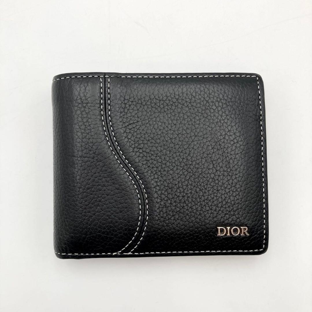 激レア！極美品✨ DIOR HOMME サドル 二つ折り財布 黒 レザー ロゴ