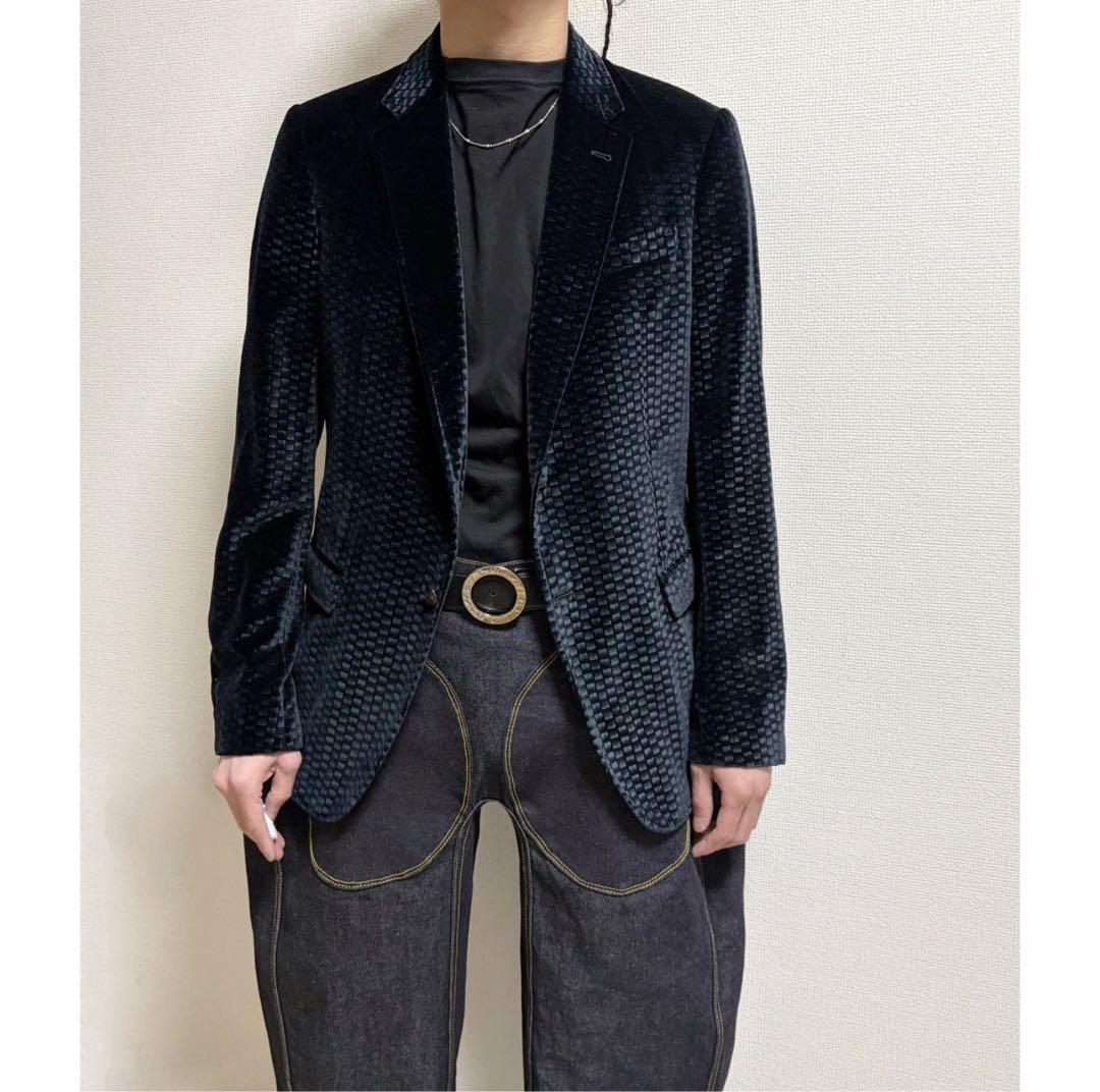 armani collezioni \"鱗風\" 千鳥柄 ベロアテーラードジャケット