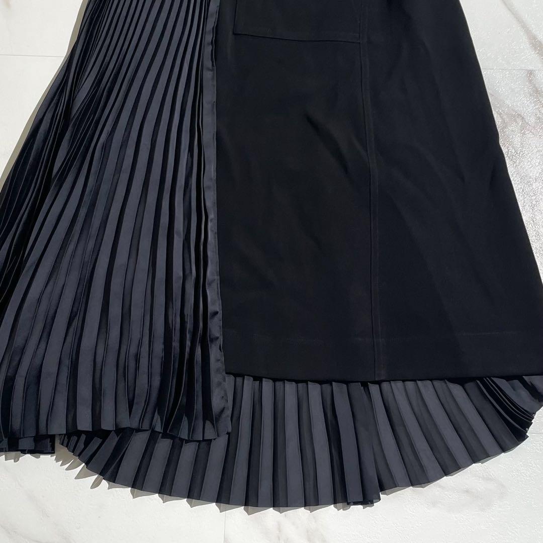 Sacai ブラック　ギャザー プリーツ切り替え アシンメトリースカート