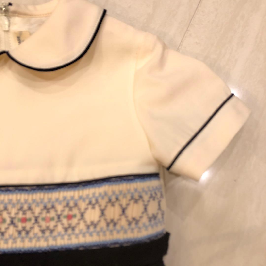 限定セール！マムエモア　スモッキングワンピース　ネイビー　お刺繍