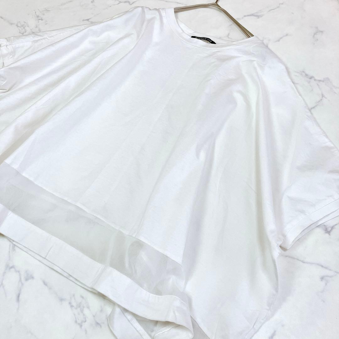 美品＊mizuiro ind メッシュミックスワイドプルオーバ Tシャツ 白