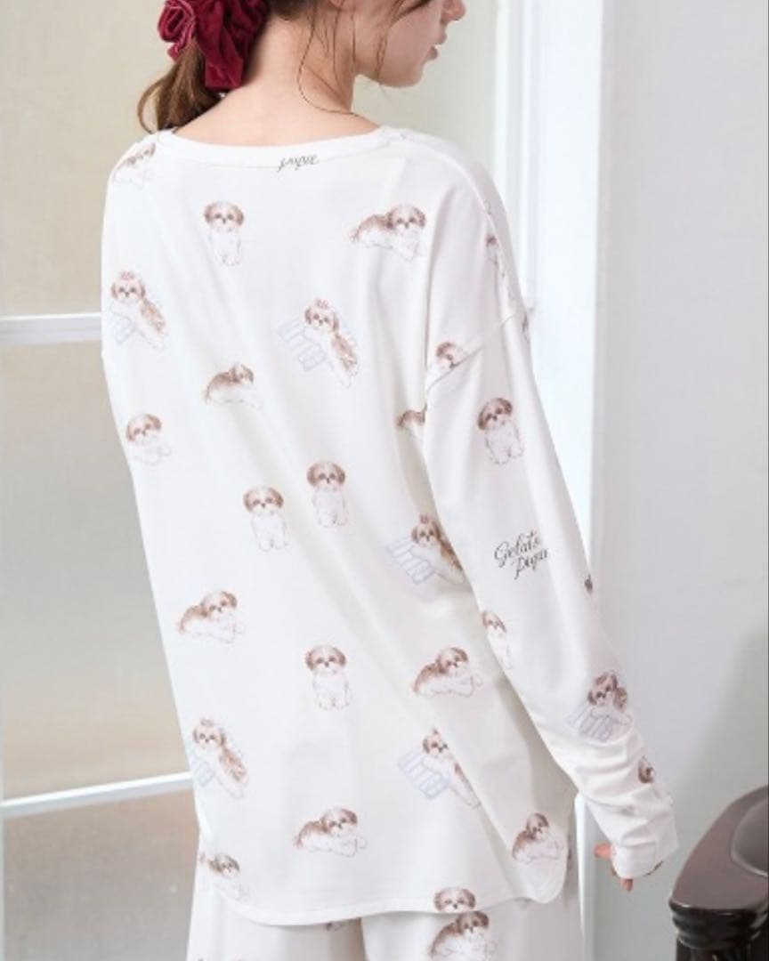 ジェラートピケ シーズー柄ロンT ロングTシャツ ルームウェア 新品 ドッグ犬柄