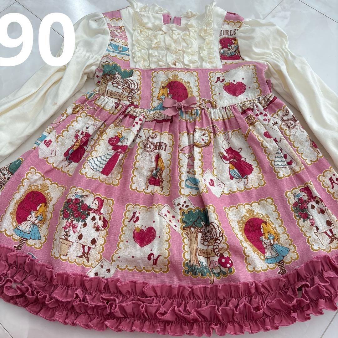 シャーリーテンプル♡美品♡アリス絵本プリント♡長袖ワンピース♡90センチ
