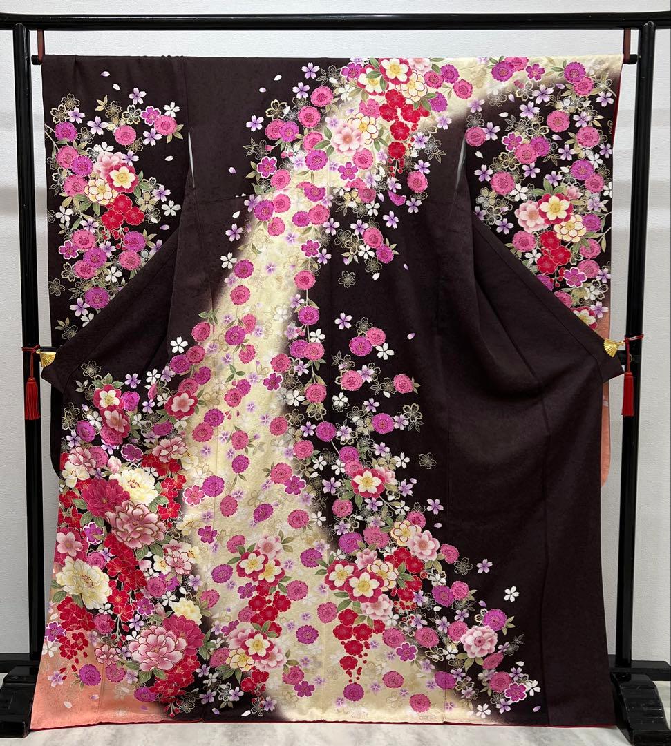 振り袖　フルセット　別誂長襦袢　ブラウン　成人結婚式　金彩加工　刺繍入り　772