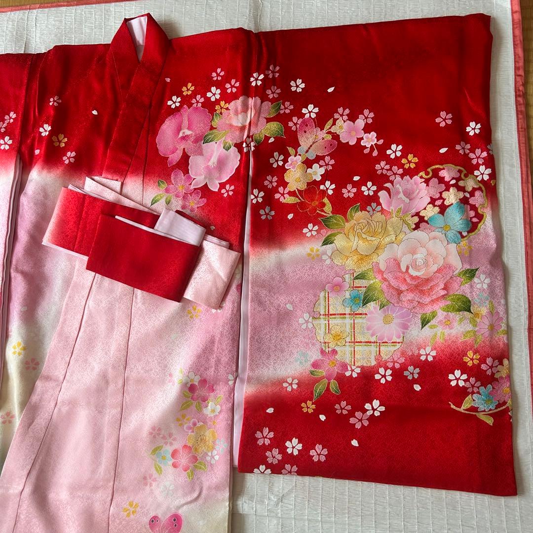 お宮参り お掛け着 産着 絹 赤 子供着物 花 女の子 祝い着 赤ちゃん 刺繍
