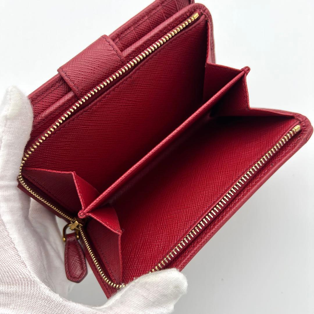 プラダ PRADA サフィアーノ レザー 二つ折り財布 レッド 赤 ゴールド金具