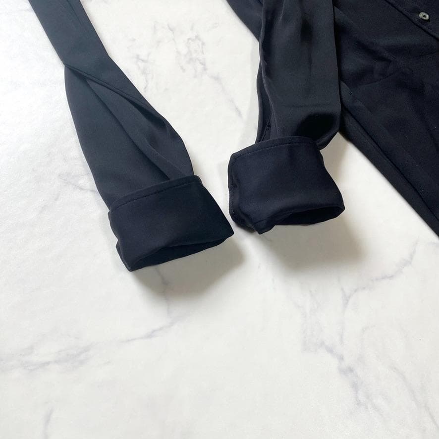 美品✨ラルフローレン シルク90 シャツワンピース シェルバックル 黒 M 9