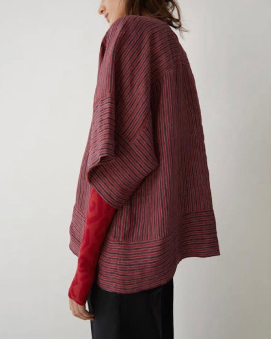 ACNE STUDIOS リネン ストライプ ワイド ブラウス アクネ ボルドー