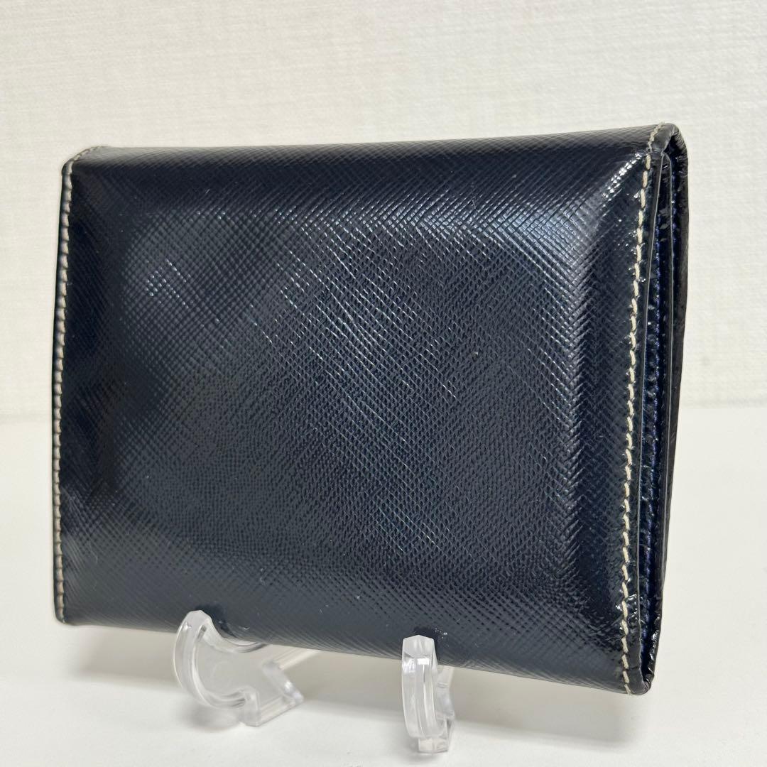 PRADA プラダ サフィアーノレザー 三つ折り財布 三角ロゴ 希少白ステッチ