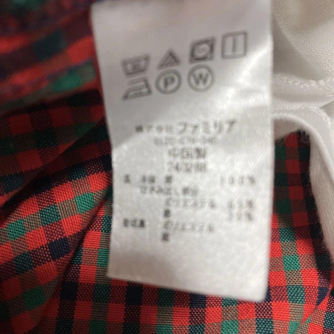 ファミリア90 赤系チェックワンピース、ブラウスセット　ジャンバースカート