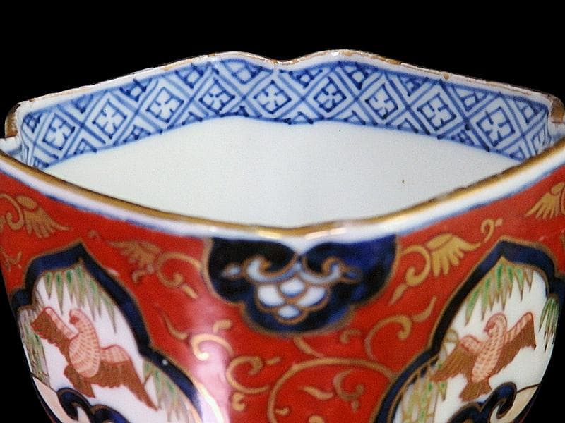 大聖寺伊万里　金襴手　窓絵　竹笹に雀　金唐草の図　向付　031AS-fbtu