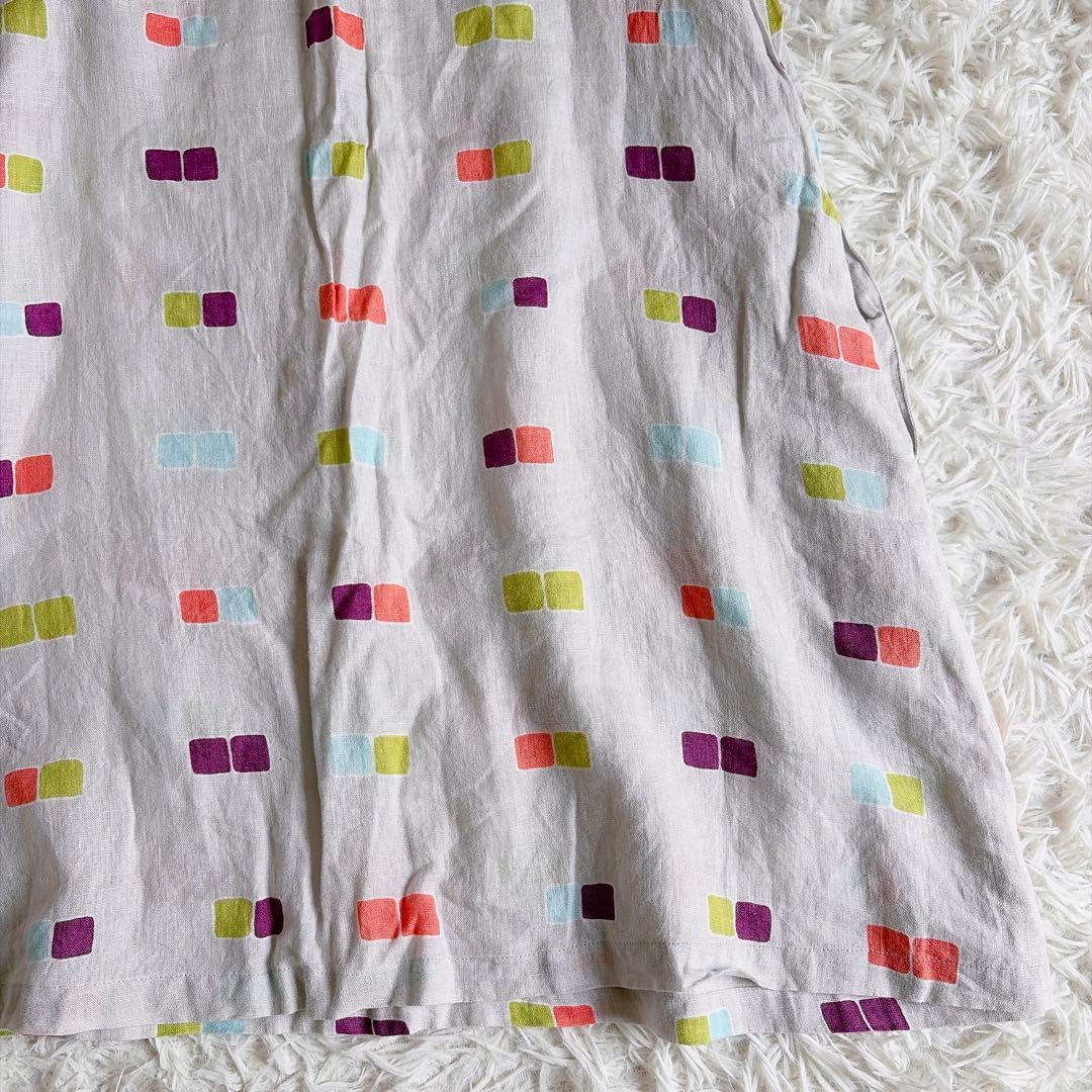 marimekko　マリメッコ　リネン100%　総柄ワンピース　膝丈　36サイズ