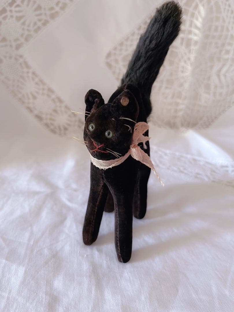 シュタイフ　アンティーク　黒ねこ　ドイツ　トムキャット　ブラックキャット