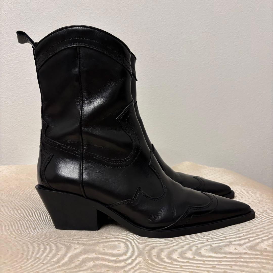 ZARA 美品☆ヒール カウボーイアンクルブーツ ウエスタンブーツ 25cm