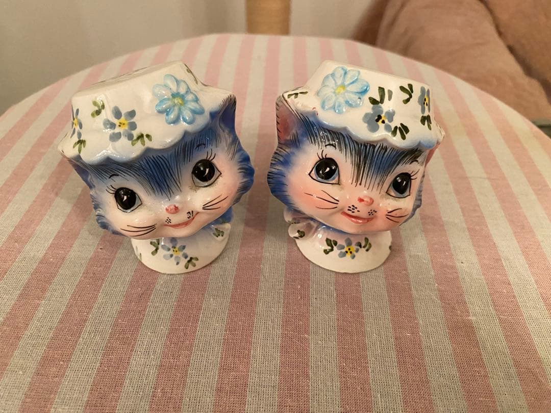 アメリカンヴィンテージ　猫　陶器製シュガーポットと塩入れセット