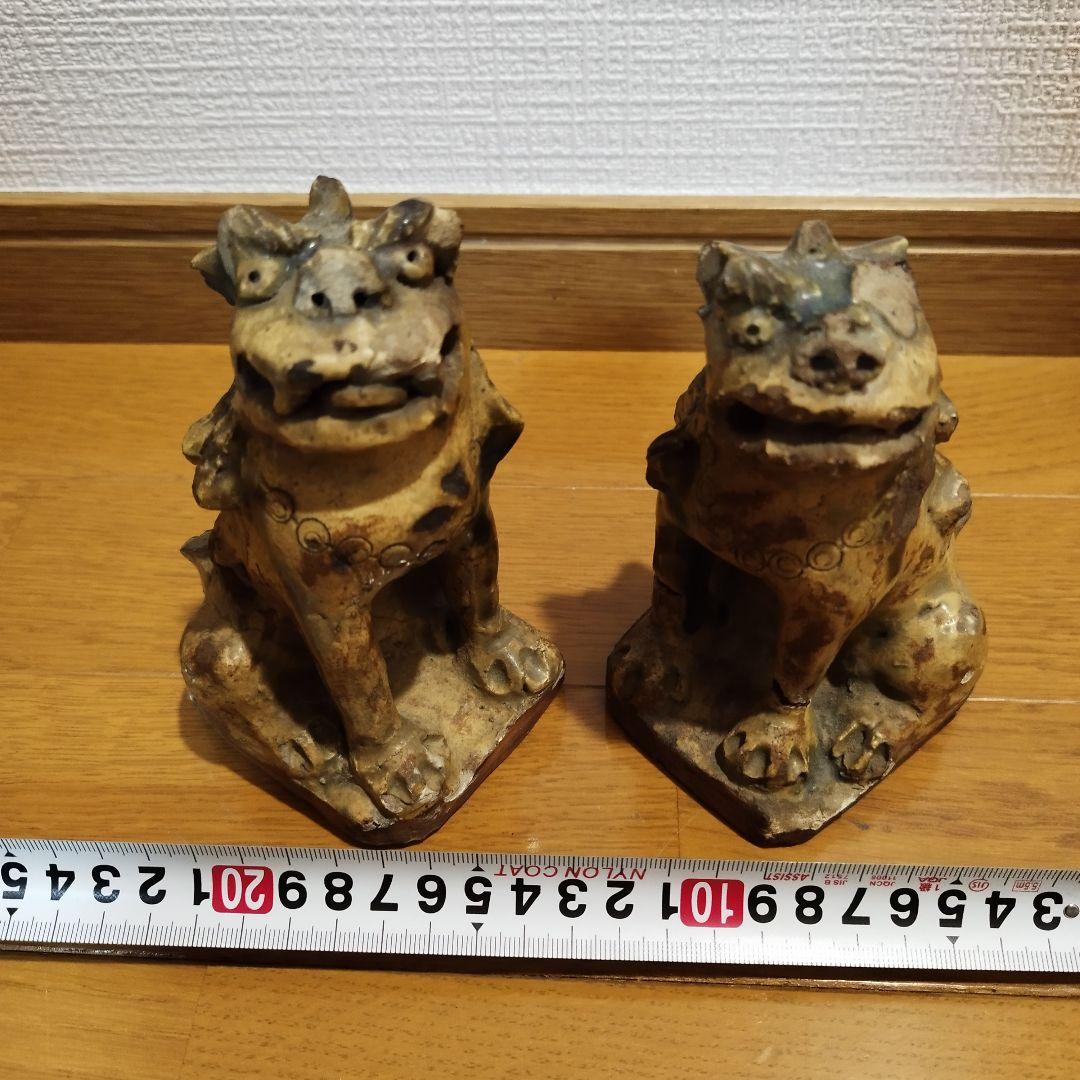 瀬戸のこま犬　陶器製　狛犬　一対　江戸期　加藤春岱の作　傷ありますが珍品？！