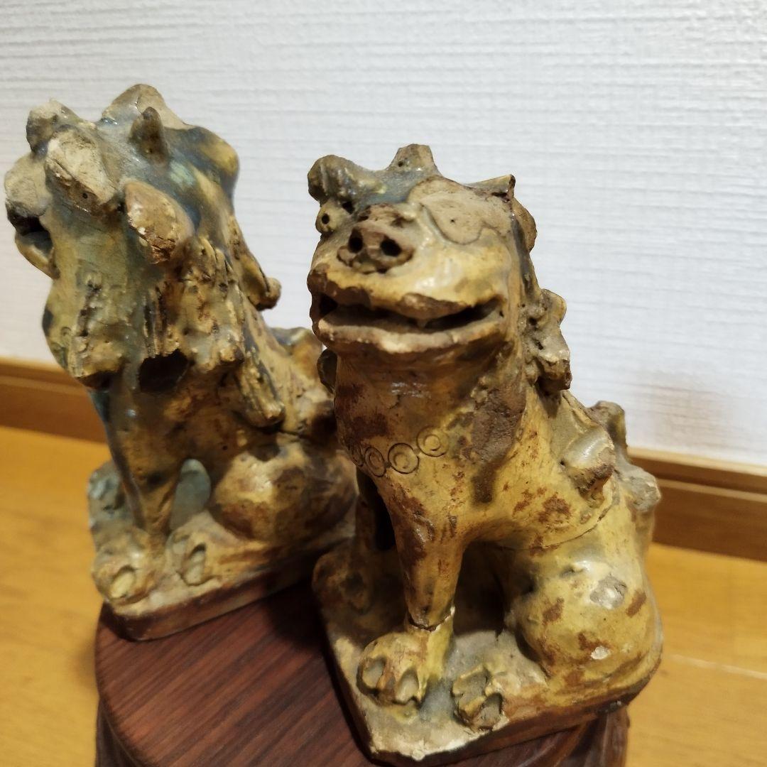 瀬戸のこま犬　陶器製　狛犬　一対　江戸期　加藤春岱の作　傷ありますが珍品？！