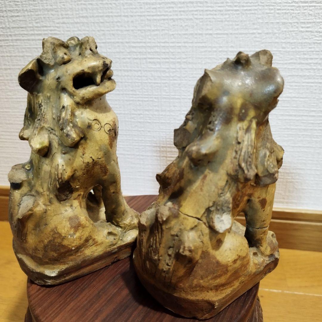 瀬戸のこま犬　陶器製　狛犬　一対　江戸期　加藤春岱の作　傷ありますが珍品？！