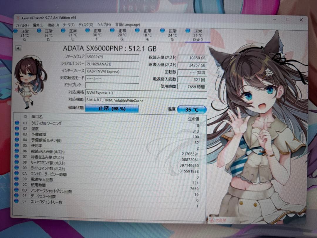 内蔵型SSD ADATA SX6000PNP 512GB SSD