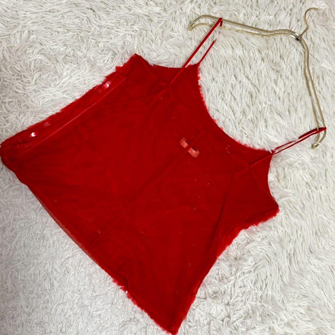 EMPORIO ARMANI スパンコールキャミソール レッド F チュール