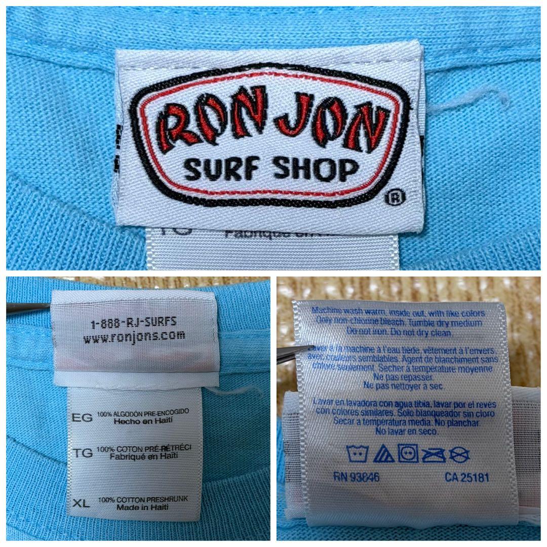 即完品★ロンジョン RONJON Tシャツバックプリント 90s 水色 希少XL