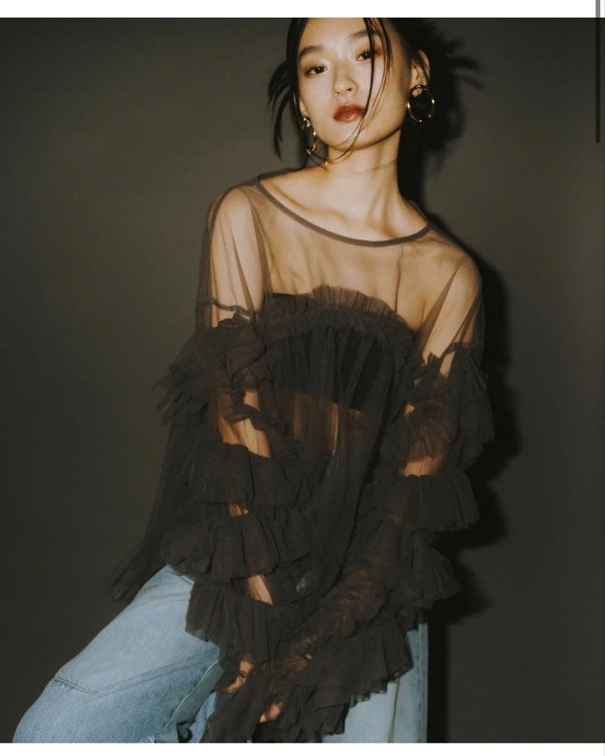 トップス ANDRESD decorative tulle tops