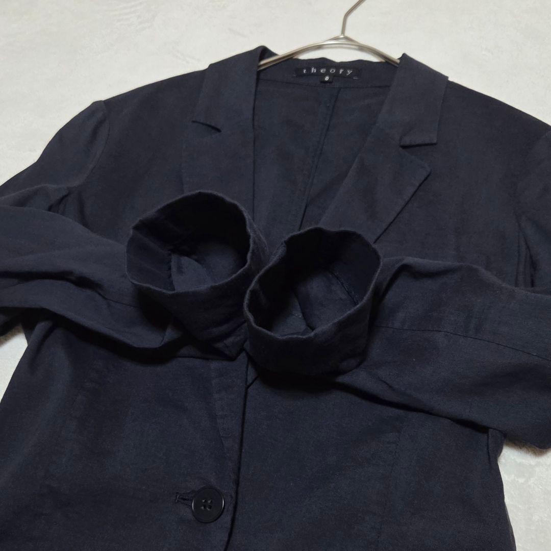【美品】Theory 麻 リネン混 テーラードジャケット ネイビー S