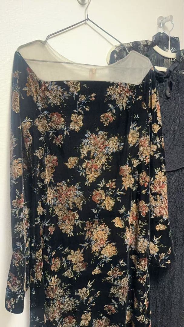 Ameri FLOWER PRINT VELOUR DRESS サイズS