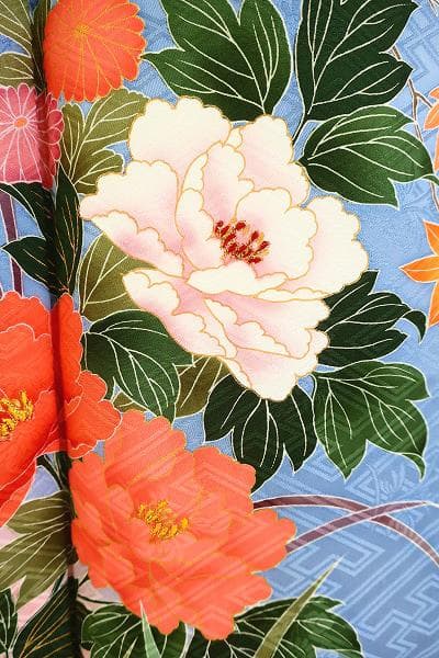 美品 本振袖 水色 金彩加工 枝花 身丈172.5cm トールサイズ フォーマル