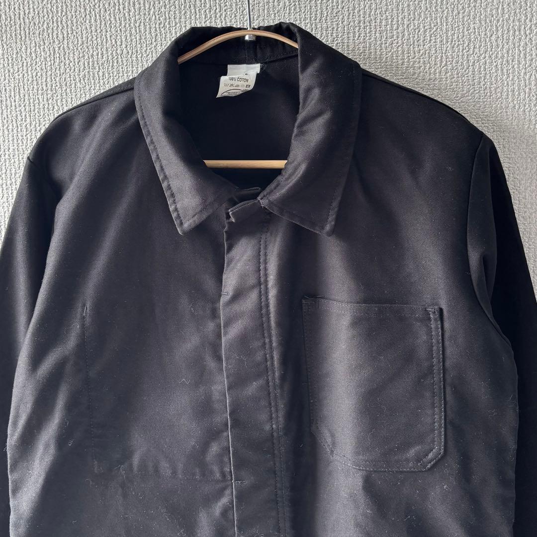 ブラック モールスキン ワーク ジャケット 40/42 フレンチ ユーロ 黒