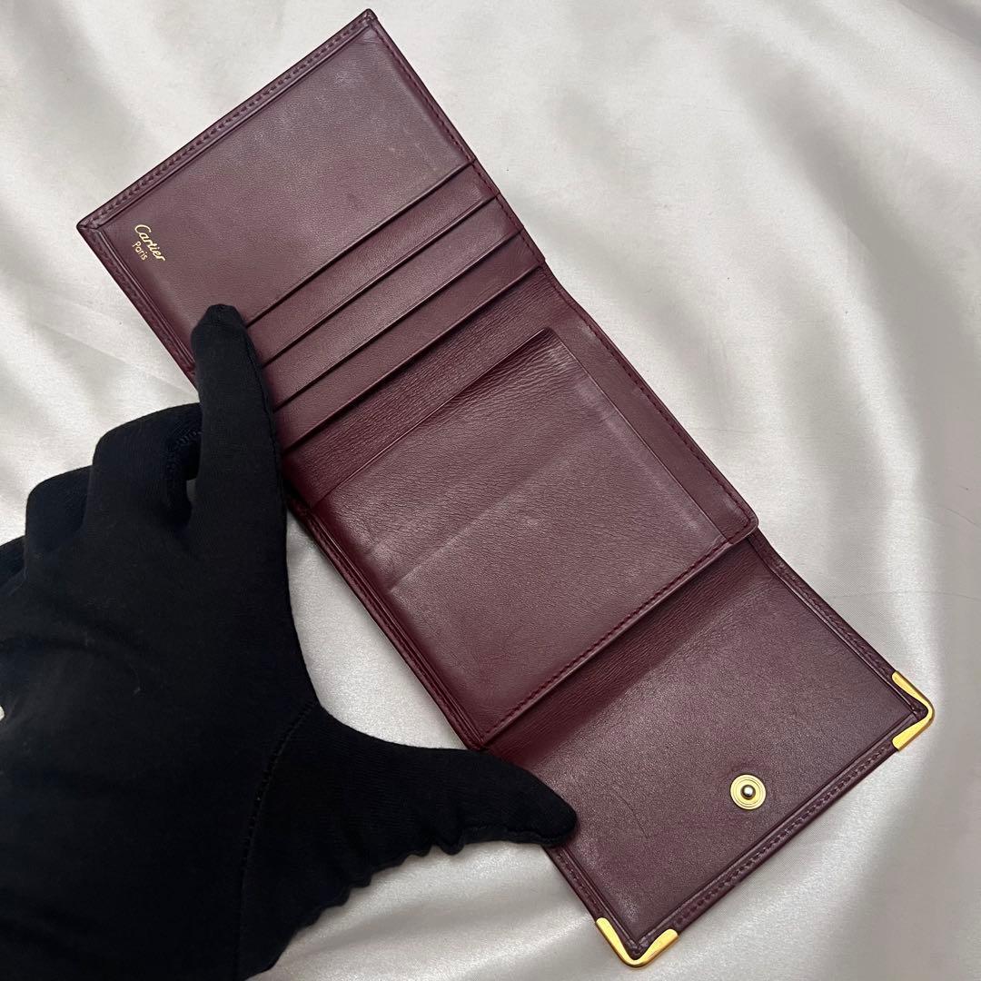 ◇美品◇カルティエ　マストライン　コンパクト財布　がま口　ボルドー×ゴールド