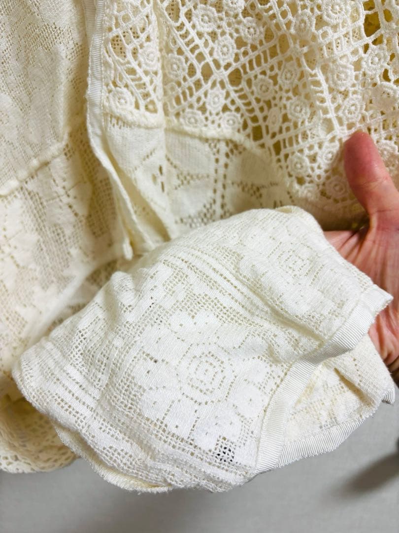 ボタン＆タグ付アンヌークanuke Patchwork LaceCardigan