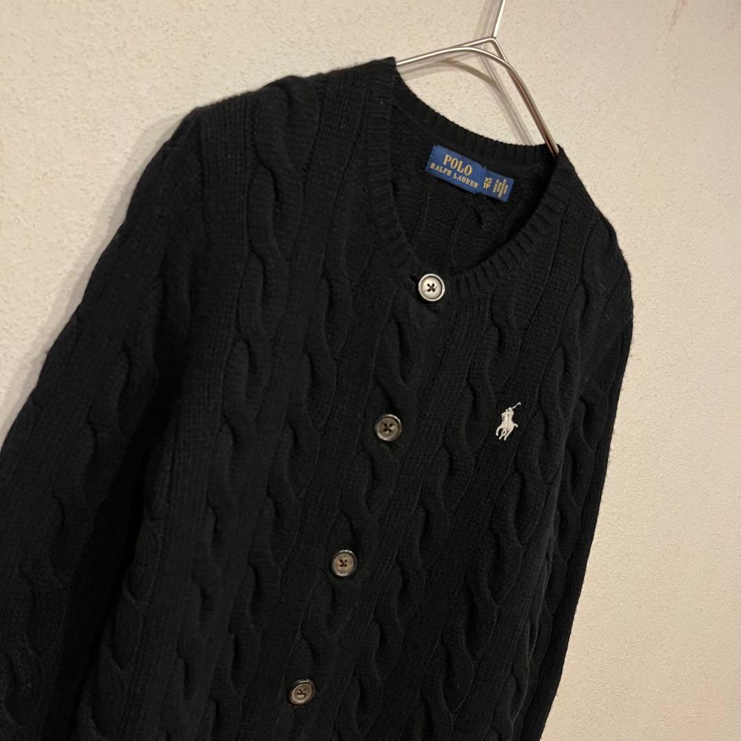 【美品】Polo Ralph Lauren ポニー刺繍 丸襟 カーディガン 黒