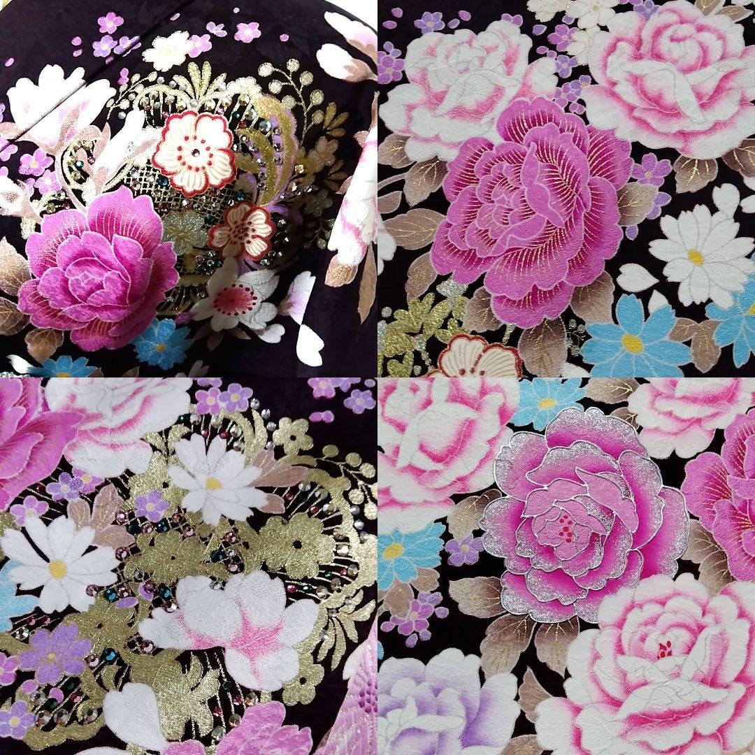 振り袖 フルセット 正絹 茶紫 地紋 重ね衿 振袖 刺繍