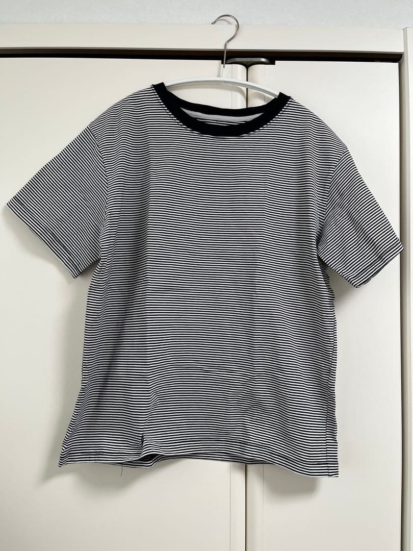 OUR　アワーホーム　綿100%きれいめボーダーTシャツ　ブラック