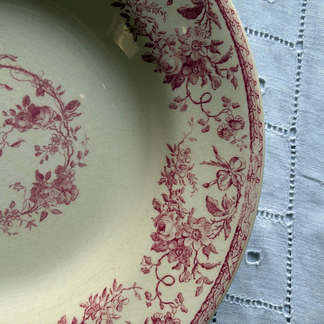 Gien Bouquet de rose フランス　深皿　赤　ピンク